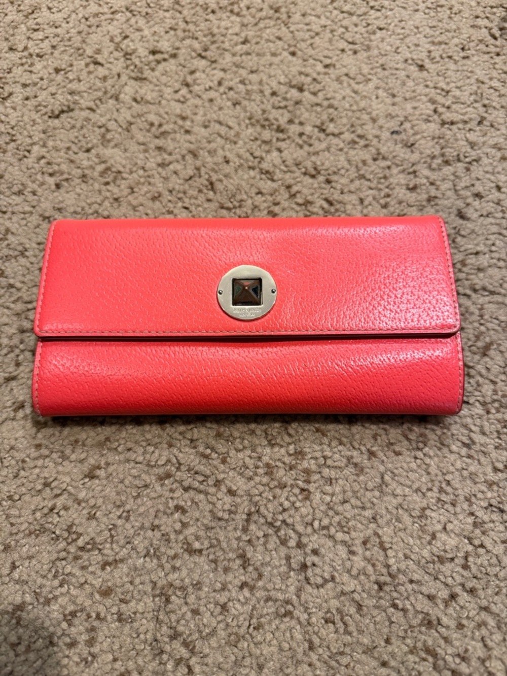 Coral Pink Leather Clutch Wallet